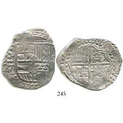 Potosi, Bolivia, cob 8 reales, 1619T, king's name in reverse legend, quadrants of cross transposed,