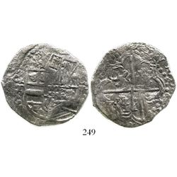 Potosi, Bolivia, cob 8 reales, Philip III, assayer T, quadrants of cross transposed, Grade 1. S-P21;