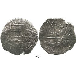 Potosi, Bolivia, cob 8 reales, Philip III, assayer not visible, Grade-3 quality but Grade 4 on the c