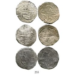Lot of 3 Potosi, Bolivia, cob 8 reales, Philip III, assayer R (curved leg) and T, all Grade-1 qualit