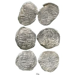 Lot of 3 Potosi, Bolivia, cob 8 reales, Philip III, assayer T or not visible, Grade 2. KM-10. 69.4 g