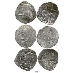 Lot of 3 Potosi, Bolivia, cob 8 reales, Philip III, assayer T or not visible, Grade 2. KM-10. 69.1 g