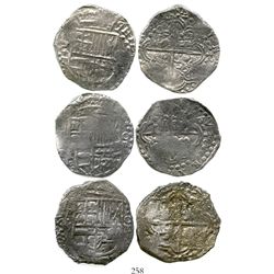Lot of 3 Potosi, Bolivia, cob 8 reales, Philip III, assayers M and T, Grade 2. KM-10. 74.1 grams tot