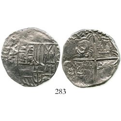 Potosi, Bolivia, cob 4 reales, Philip III, assayer not visible, quadrants of cross transposed, Grade