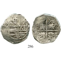Potosi, Bolivia, cob 4 reales, Philip III, assayer not visible, Grade-1 quality but Grade 3 on the c