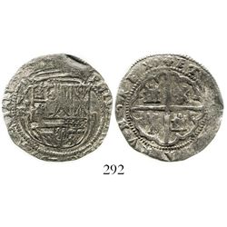 Potosi, Bolivia, cob 2 reales, Philip II, assayer B (1st period, "Lima style"), Grade 1. S-P4; KM-3.