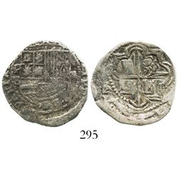 Potosi, Bolivia, cob 2 reales, Philip II, assayer B (5th period), borders of x's, Grade 1. S-P14; KM