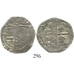 Potosi, Bolivia, cob 2 reales, Philip III, assayer RL (curved leg), Grade-1 quality but Grade 2 on t