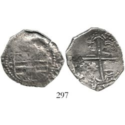 Potosi, Bolivia, cob 2 reales, Philip III, assayer C, rare, Grade 2. S-P16; KM-8. 4.6 grams. Thin fr