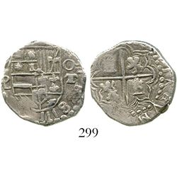 Potosi, Bolivia, cob 2 reales, (1618), assayers PAL to left and T to right, very rare, choice Grade