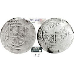 Mexico City, Mexico, cob 8 reales, 1610F, Grade 1, rare. S-M17; KM-44.3; CT-101.  Excellent strike w