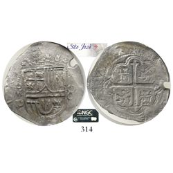 Mexico City, Mexico, cob 8 reales, 1611D/F (error date, struck ca. 1618), Grade 1, rare. S-M18; KM-u