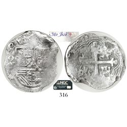 Mexico City, Mexico, cob 8 reales, (16)20D, Grade 1. S-M18; KM-44.3; CT-117.  Bold date, good full s