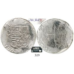 Mexico City, Mexico, cob 8 reales, (16)21/0(D), Grade 2. S-M18; KM-44.3; CT-118.  Bold 21 of date, n