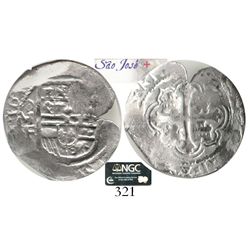 Mexico City, Mexico, cob 4 reales, 161(?)F, Grade 1. S-M17; KM-37.2.  Choice full cross and shield,