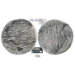 Potosi, Bolivia, cob 8 reales, (16)18T, Grade 2. S-P21; KM-10.  Bold date, full but doubled cross an