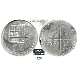 Potosi, Bolivia, cob 8 reales, (16)19(T), quadrants of cross transposed, Grade 2. S-P21; KM-10; CT-1