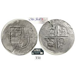 Seville, Spain, cob 8 reales, (1)599B, Grade 1, rare. CT-168.  Choice full shield and cross (very we