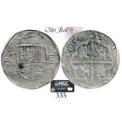 Seville, Spain, cob 4 reales, 1612B, Grade 1. CT-268.  Broad flan with small (2R-sized?) shield flan