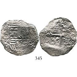 Mexico City, Mexico, cob 4 reales, Philip IV, assayer D. S-M18a; KM-38. 10.1 grams. Full cross and s