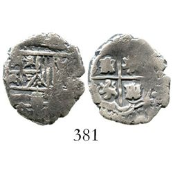 Potosi, Bolivia, cob 1 real, Philip IV, assayer not visible (1620s-1640s).  2.6 grams. Good full cro
