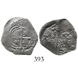 Potosi, Bolivia, cob 1 real, 1660E. S-P37a; KM-13; CT-1060. 2.1 grams. Good full pillars and cross,