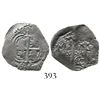 Image 1 : Potosi, Bolivia, cob 1 real, 1660E. S-P37a; KM-13; CT-1060. 2.1 grams. Good full pillars and cross,