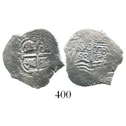 Potosi, Bolivia, cob 1 real, 1668E. S-P37b; KM-23; CT-704. 2.6 grams. Bold date above waves, well-ce