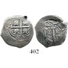 Image 1 : Potosi, Bolivia, cob 1 real, 166(?)E.  3.1 grams. Choice crown and tops of pillars, excellent full c