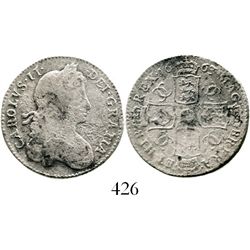 London, England, shilling, Charles II (first bust), 1663, arms of Scotland and Ireland transposed. S