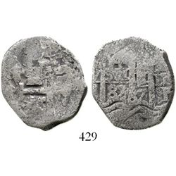 Potosi, Bolivia, cob 4 reales, 1687VR, rare provenance. S-P40; KM-25; CT-515. 10.8 grams. One of ver