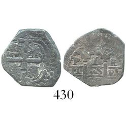 Potosi, Bolivia, cob 1 real, Philip IV or Charles II, assayer E (1652-78).  2.2 grams. Small flan (p