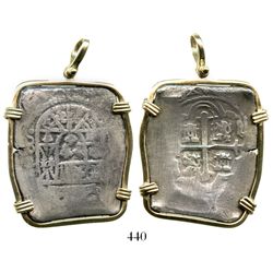 Mexico City, Mexico, cob 8 reales, Philip V, assayer not visible (J), mounted in 14K gold necklace-b