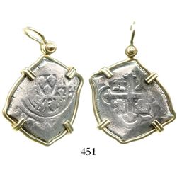 Mexico City, Mexico, cob 4 reales, Philip V, assayer not visible (J), mounted in 14K necklace-bezel,