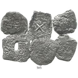 Lot of 6 Mexico City, Mexico, cob 8 reales, Philip V, assayers not visible.  129.4 grams total. Heav