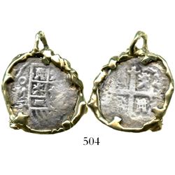 Mexico City, Mexico, cob 4 reales, Philip V, assayer F (1730s), custom mounted in 14K necklace-bezel