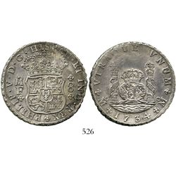 Mexico City, Mexico, pillar 8 reales, Philip V, 1734MF. KM-103; CT-778. 26.5 grams. Lustrous and ric