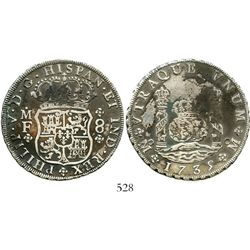 Mexico City, Mexico, pillar 8 reales, Philip V, 1735MF. KM-103; CT-779. 26.6 grams. Heavy dark tonin