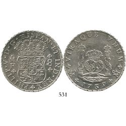 Mexico City, Mexico, pillar 8 reales, Philip V, 1735MF. KM-103; CT-779. 26.3 grams. Bold XF+ details