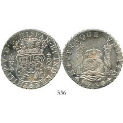 Mexico City, Mexico, pillar 8 reales, Philip V, 1736MF. KM-103; CT-780. 26.7 grams. AU details, brig