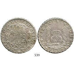 Mexico City, Mexico, pillar 8 reales, Philip V, 1737MF. KM-103; CT-781. 26.7 grams. UNC details (muc