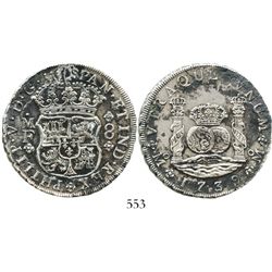 Mexico City, Mexico, pillar 8 reales, Philip V, 1739MF. KM-103; CT-787. 26.2 grams. Choice AU detail