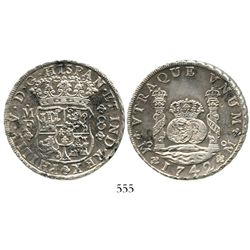 Mexico City, Mexico, pillar 8 reales, Philip V, 1742MF. KM-103; CT-793. 26.6 grams. UNC details with