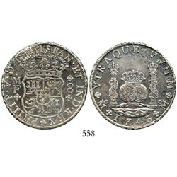 Mexico City, Mexico, pillar 8 reales, Philip V, 1743MF. KM-103; CT-795. 25.8 grams. Bold XF details