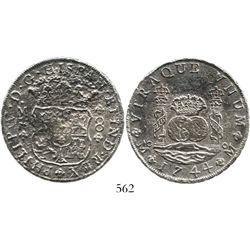 Mexico City, Mexico, pillar 8 reales, Philip V, 1744MF, very rare provenance. KM-103; CT-797. 23.9 g