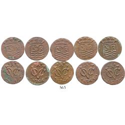 Lot of 5 Zeeland, Dutch East India Co., copper duits, 1746, very rare provenance. KM-unlisted (cf. 8