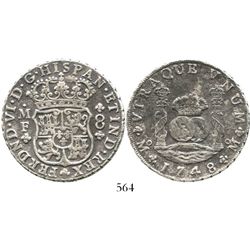 Mexico City, Mexico, pillar 8 reales, Ferdinand VI, 1748MF. KM-104.1; CT-323. 25.3 grams. Bold XF de