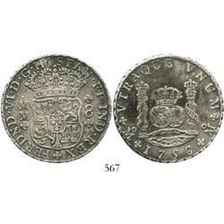 Mexico City, Mexico, pillar 8 reales, Ferdinand VI, 1756MM. KM-104.2; CT-340. 26.4 grams. Choice, un