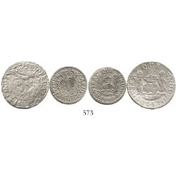 Lot of 2 Mexico City, Mexico, pillar minors: 2R, Ferdinand VI, 1757M; and 1R, Charles III, 1769M.  7
