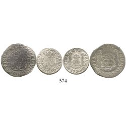 Lot of 2 Mexico City, Mexico, pillar minors: 2R, Ferdinand VI, 1757M; and 1R, Charles III, 1770M.  7